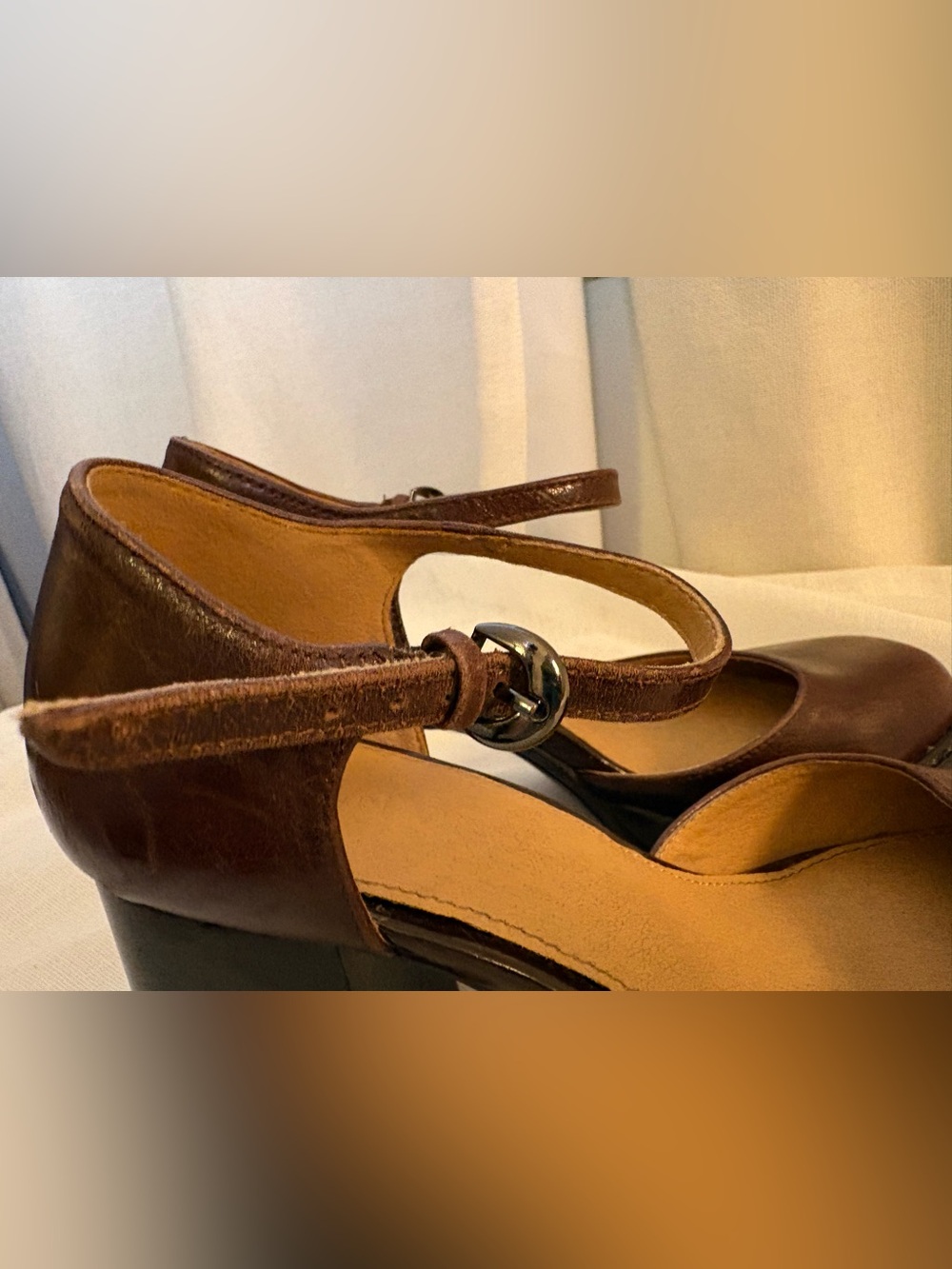 Crown Vintage Greeta Brown Genuine Leather Mary Jane Platform Heels 7.5M Chunky - Picture 10 of 14